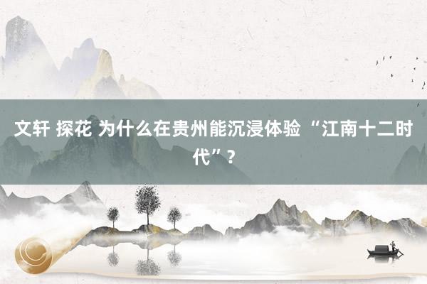 文轩 探花 为什么在贵州能沉浸体验 “江南十二时代”？